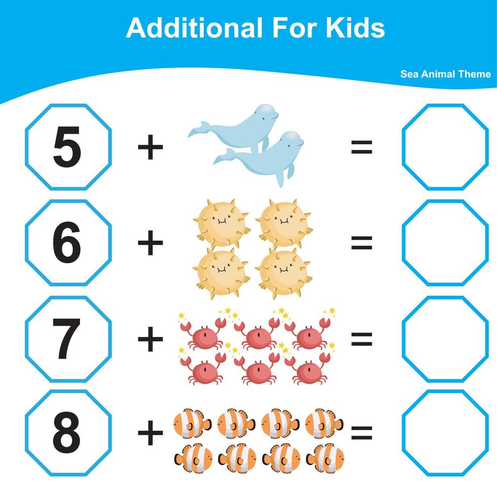 Count and write together worksheet. Educational printable math worksheet. Math game for children. Additional math worksheet. Vector illustration.