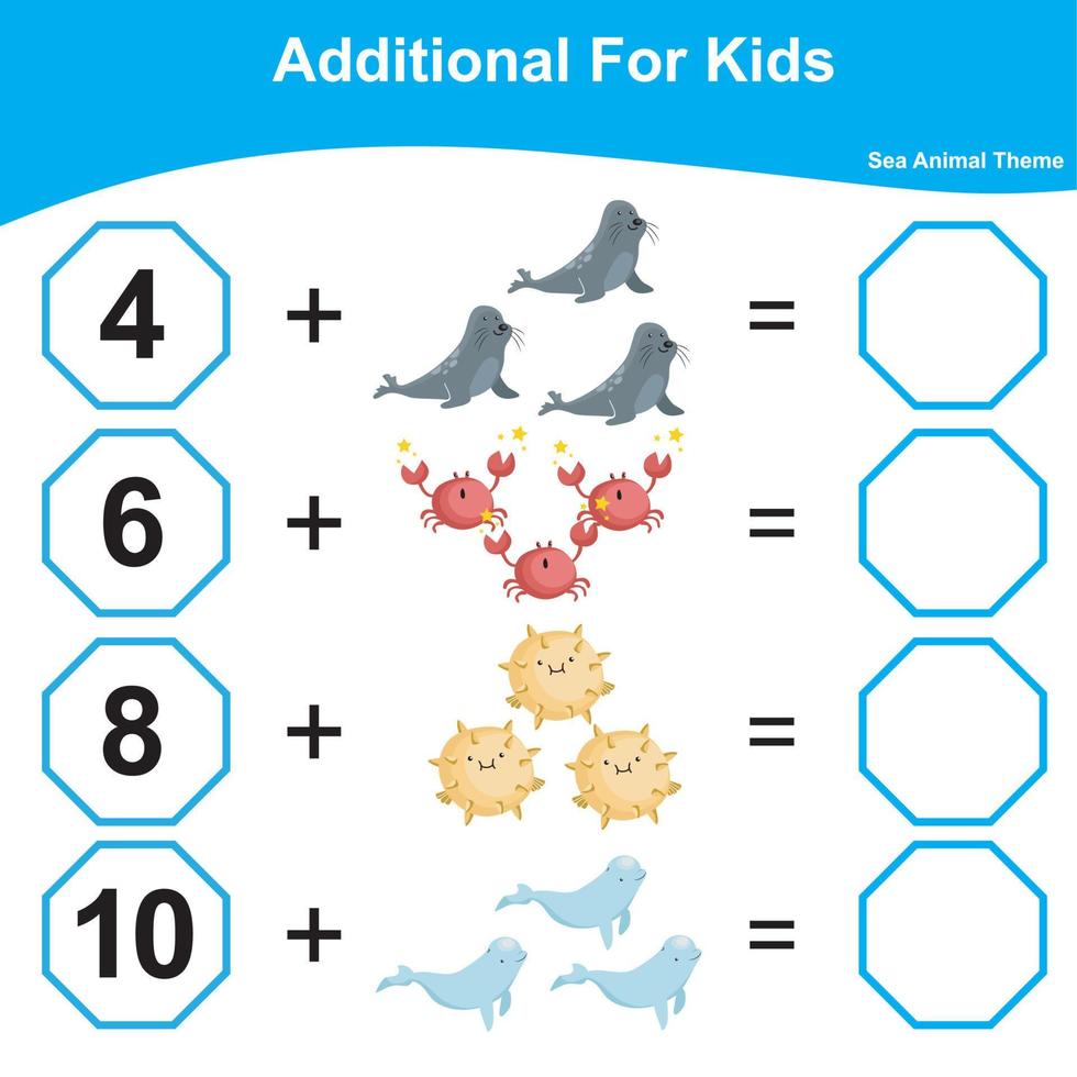 Count and write together worksheet. Educational printable math worksheet. Math game for children. Additional math worksheet. Vector illustration.