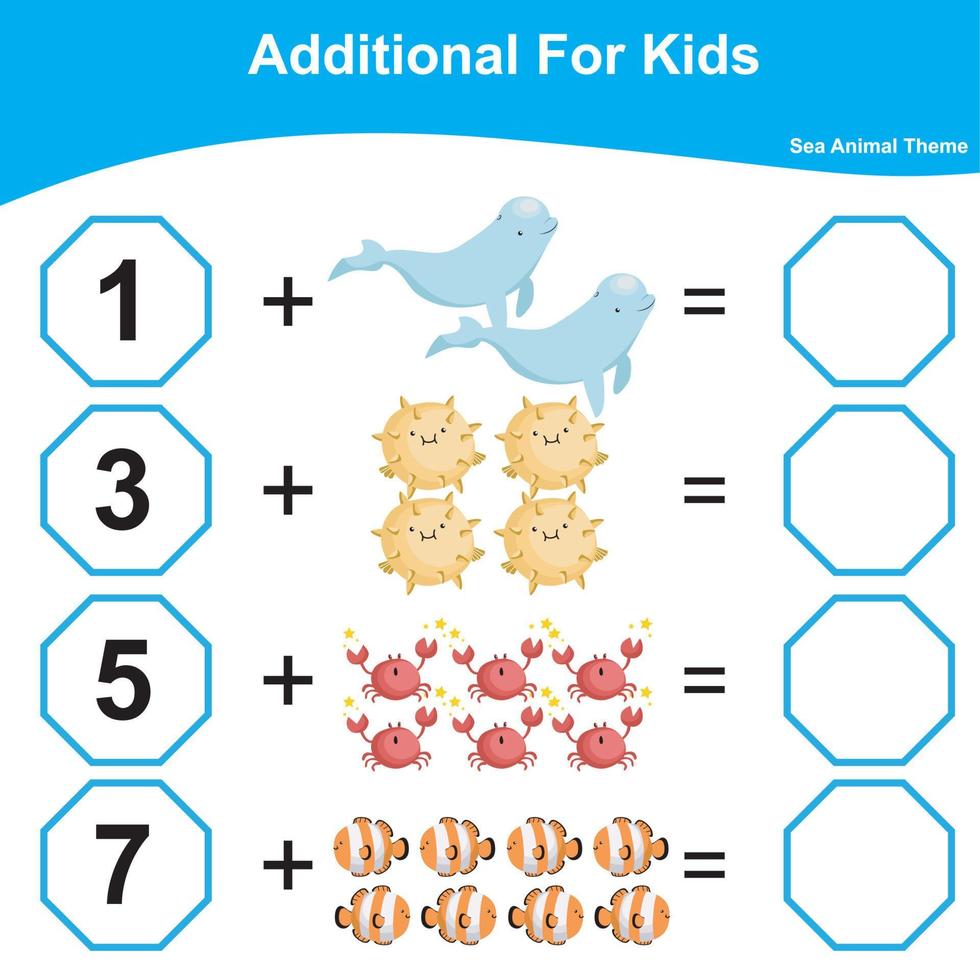 Count and write together worksheet. Educational printable math worksheet. Math game for children. Additional math worksheet. Vector illustration.