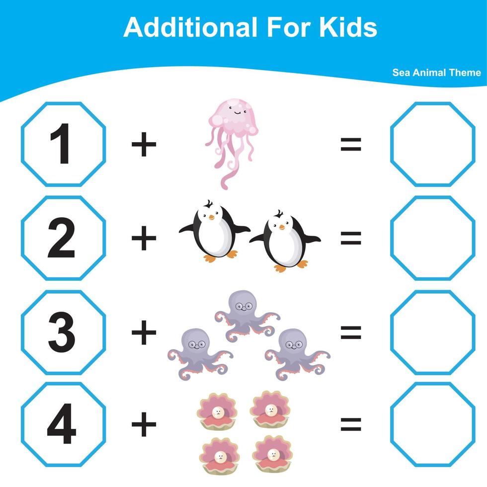 Count and write together worksheet. Educational printable math worksheet. Math game for children. Additional math worksheet. Vector illustration.