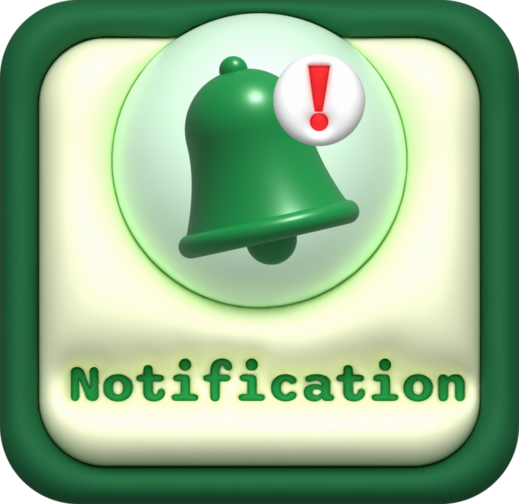 illustration. 3d message bouton avec notification cloche. png