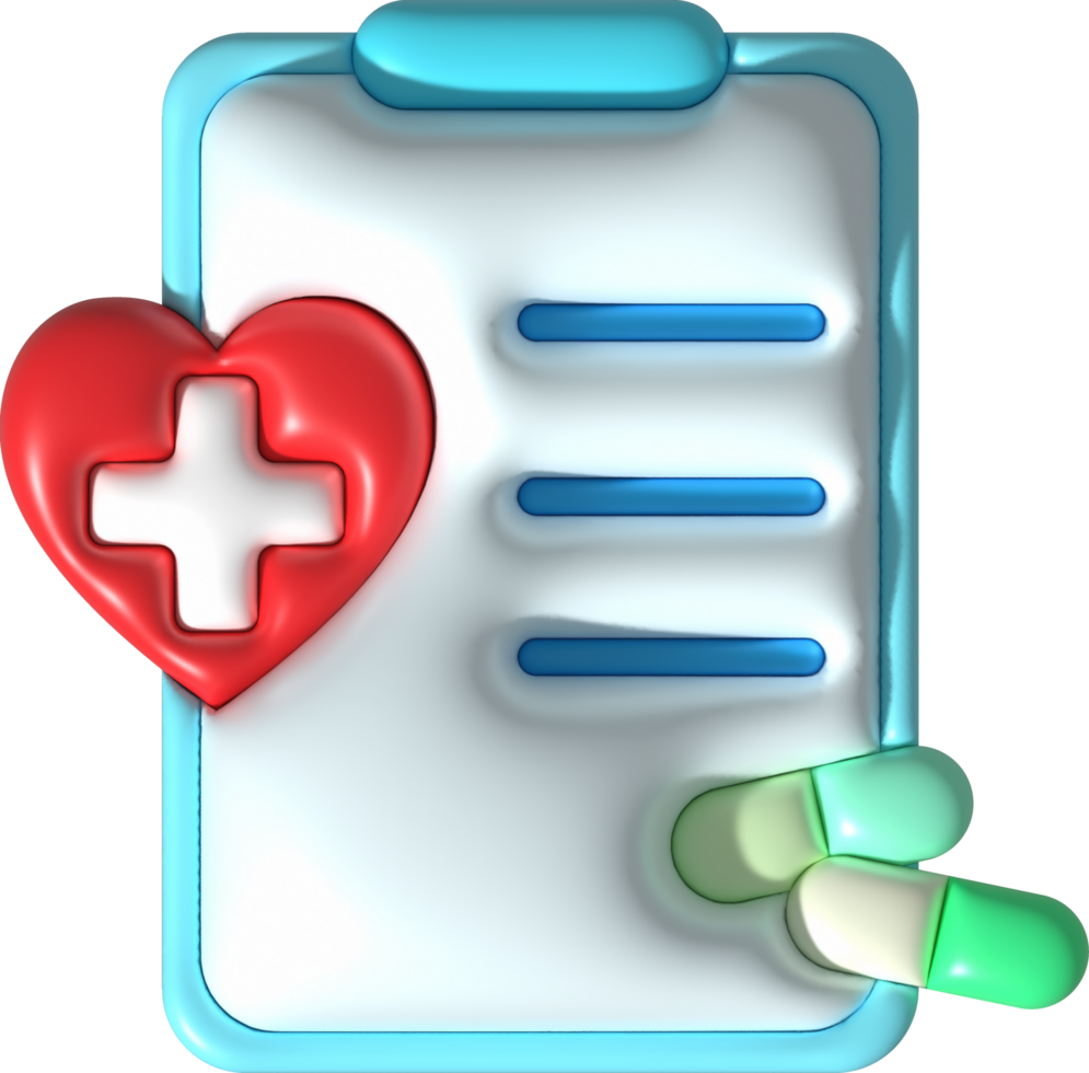 illustration 3D of a heart memo board and medicine details png