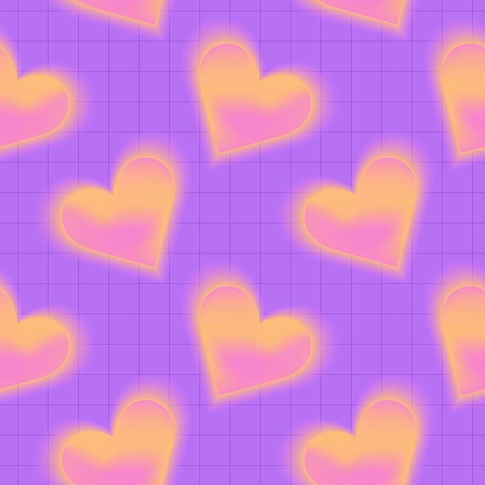 Trendy seamless pattern with y2k pink shiny blurred gradient hearts. Neon color background. Abstract geometric background. vector