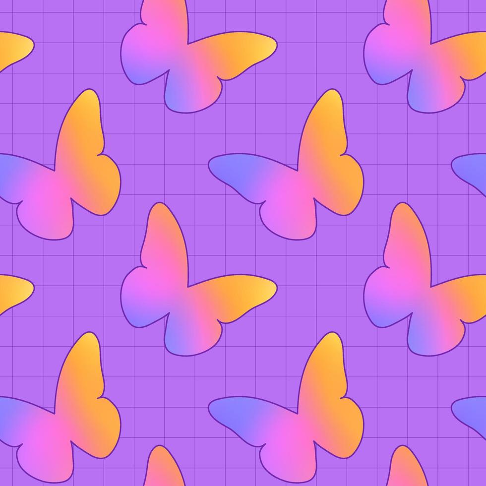 Seamless pattern with mesh blurred unfocused gradient butterfly in neon colors. Abstract y2k geometric shape in trendy retro style. vector