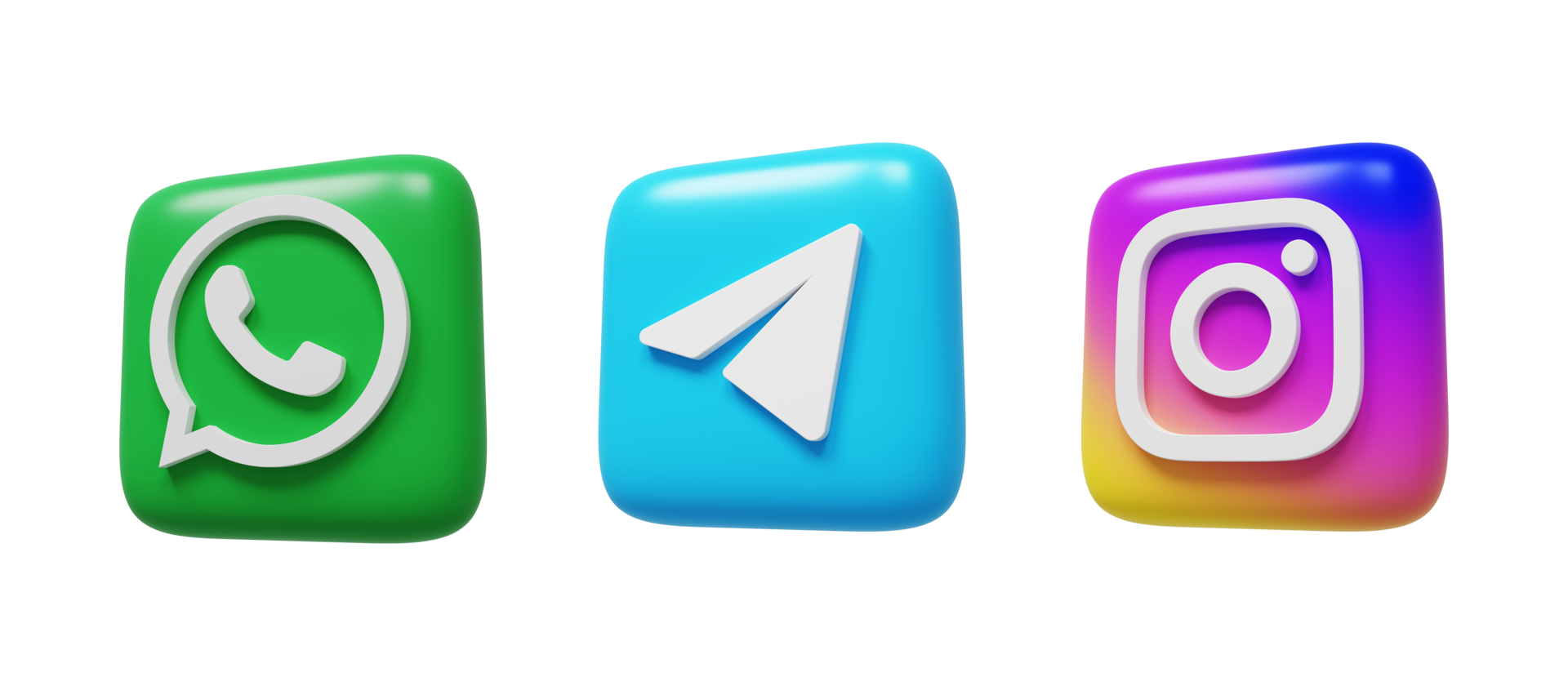 Social media icons logos 3d render. Instagram, Telegram, Whatspp png