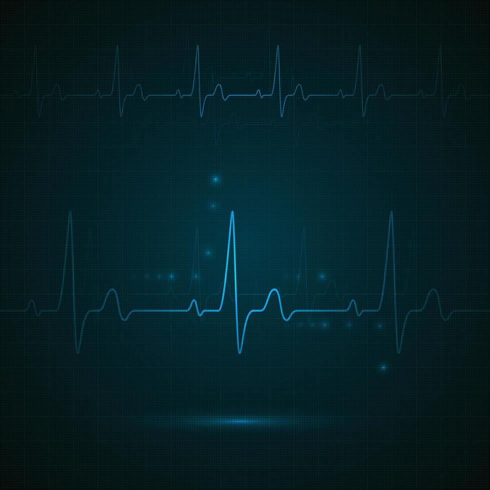 Heart rate on blue display. Heartbeat monitoring. vector