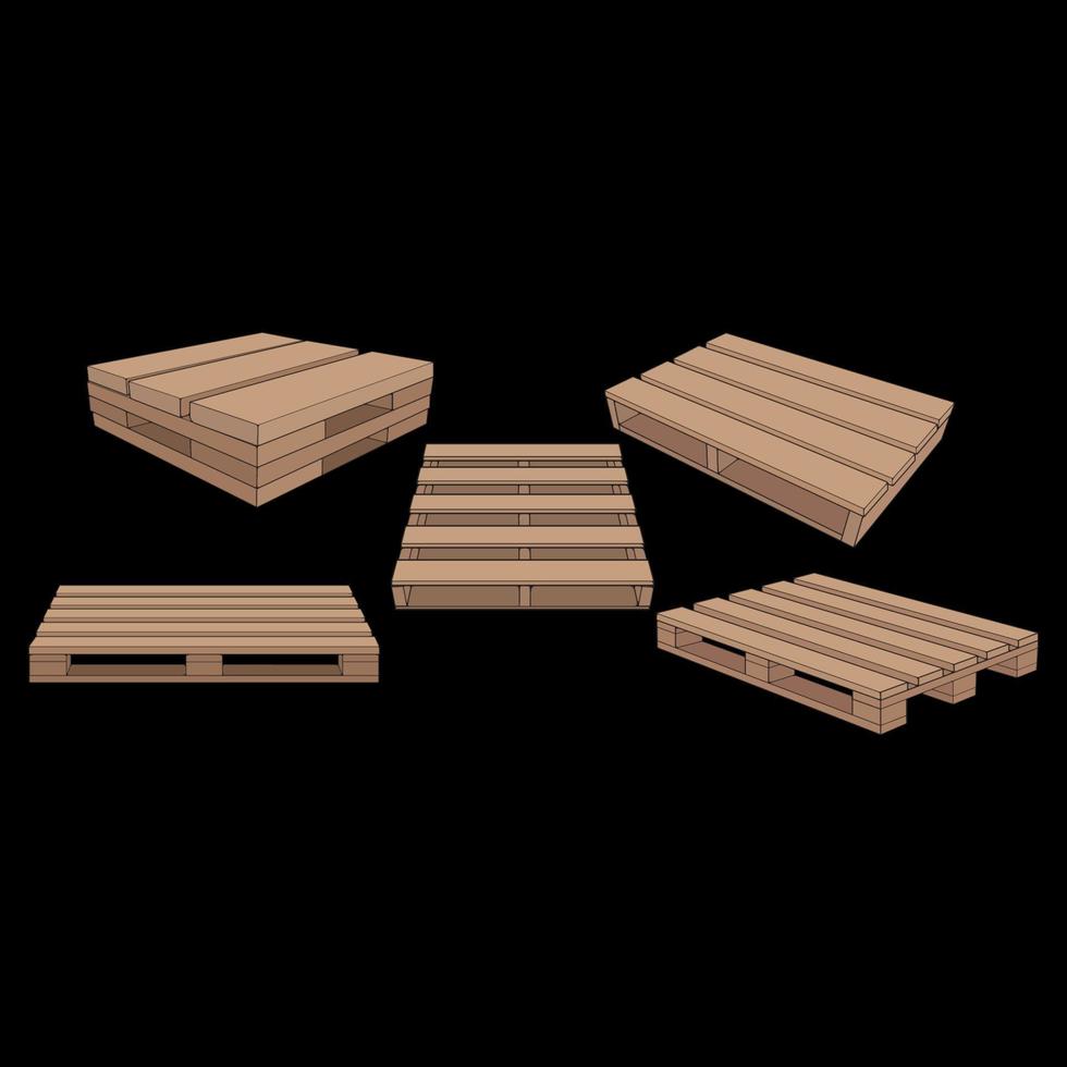 Set of Wooden pallet vector illustration on black background . Isolated isometric wood container. Isometric vector wooden pallet.