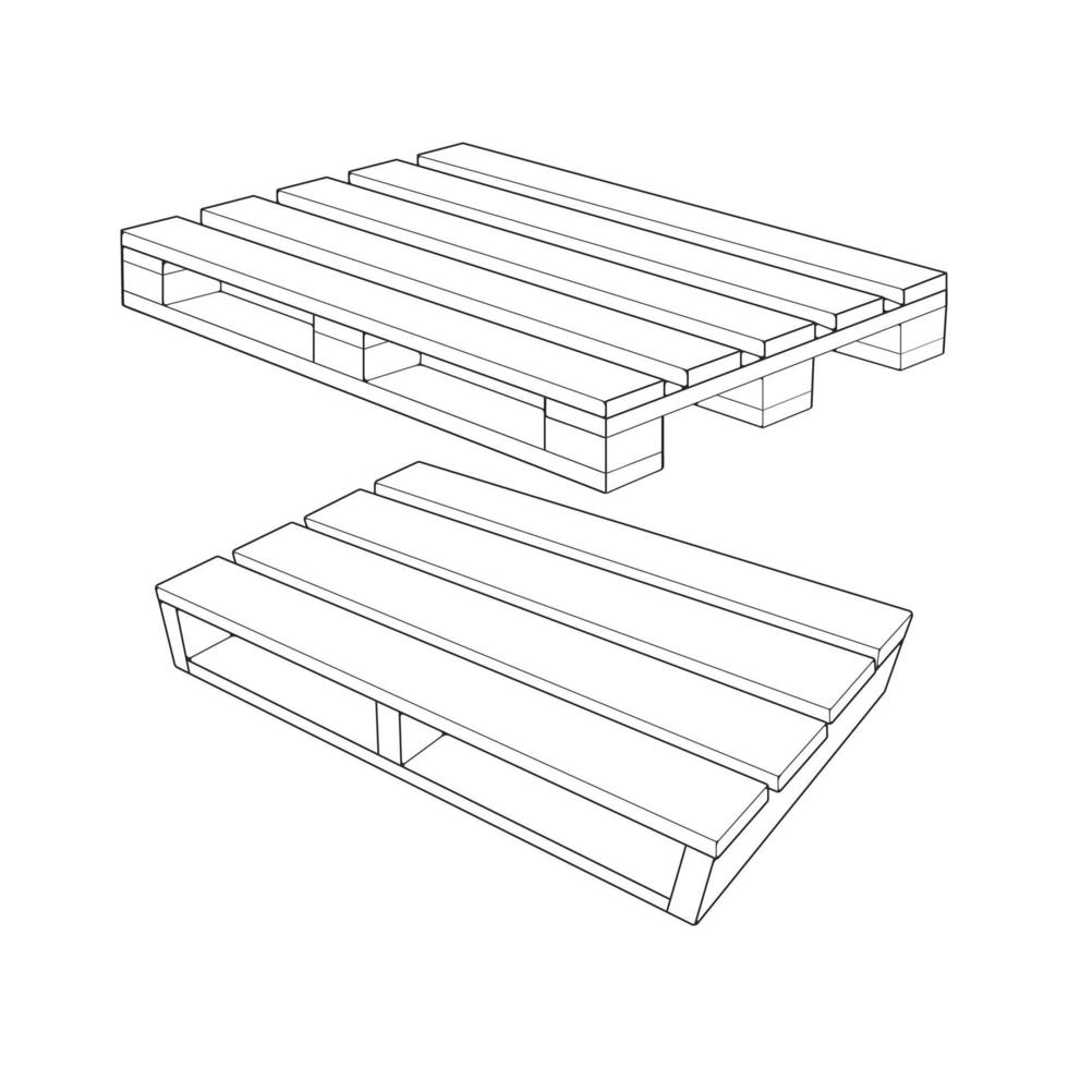 Set of wooden pallet vector illustration on white background . Isolated isometric outline wood container. Isometric vector outline wooden pallet.