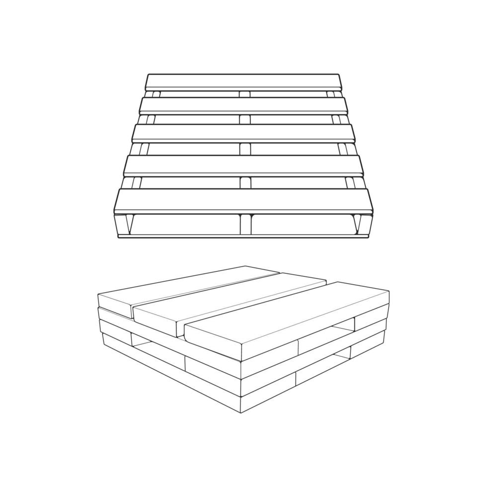 Set of wooden pallet vector illustration on white background . Isolated isometric outline wood container. Isometric vector outline wooden pallet.