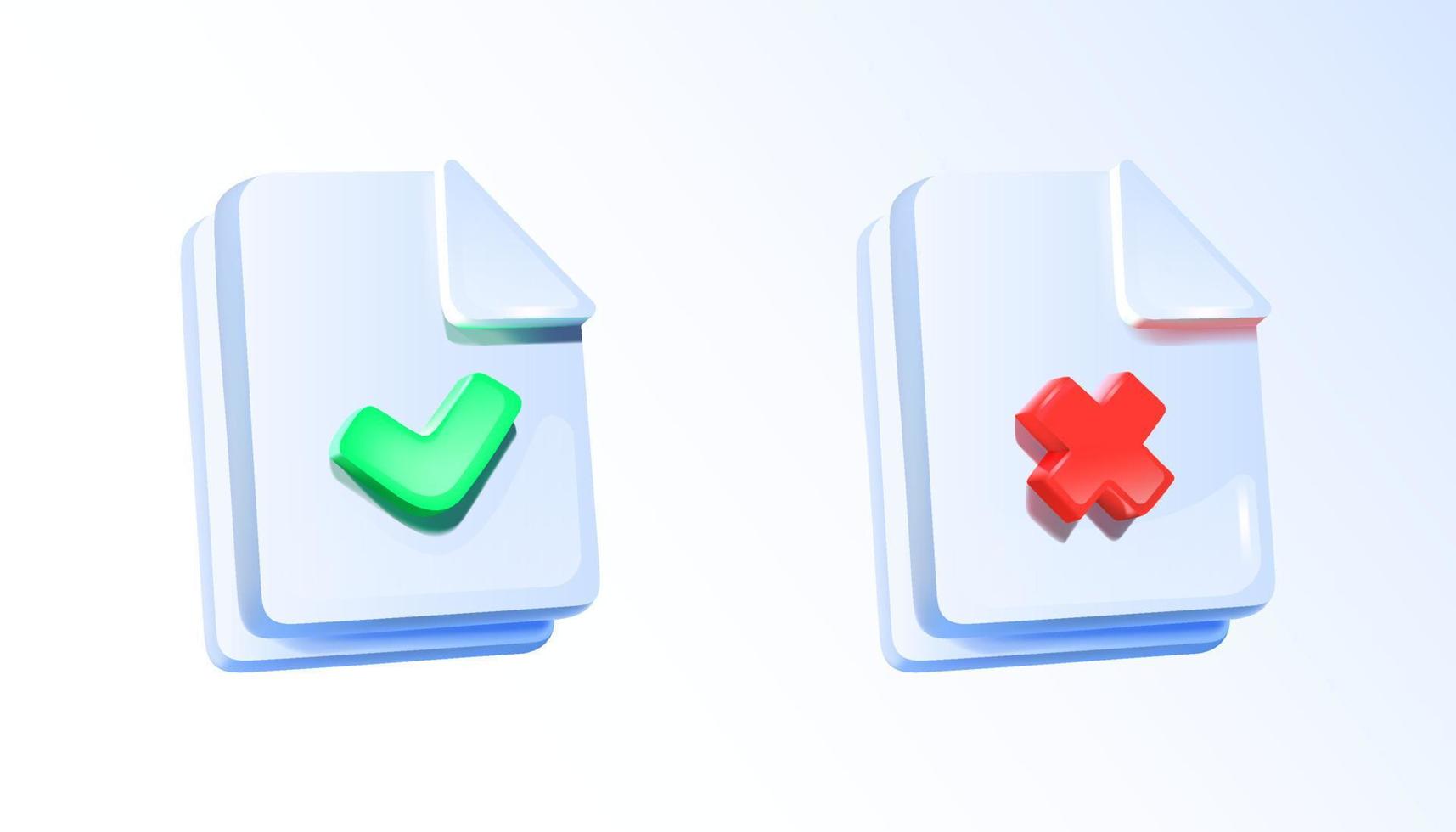 Set of document icons with check mark and cross. vector