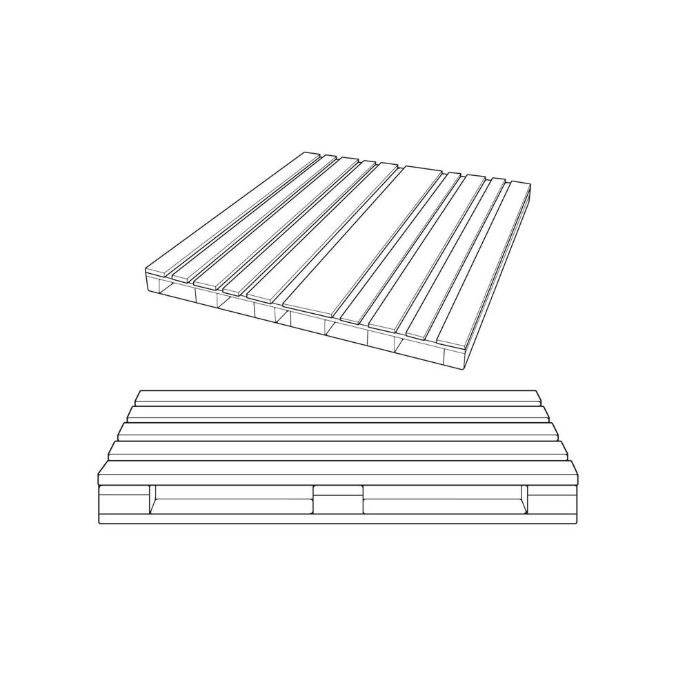 Set of wooden pallet vector illustration on white background . Isolated isometric outline wood container. Isometric vector outline wooden pallet.