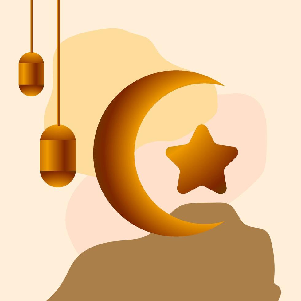 orange islamic moon and star background vector illustration