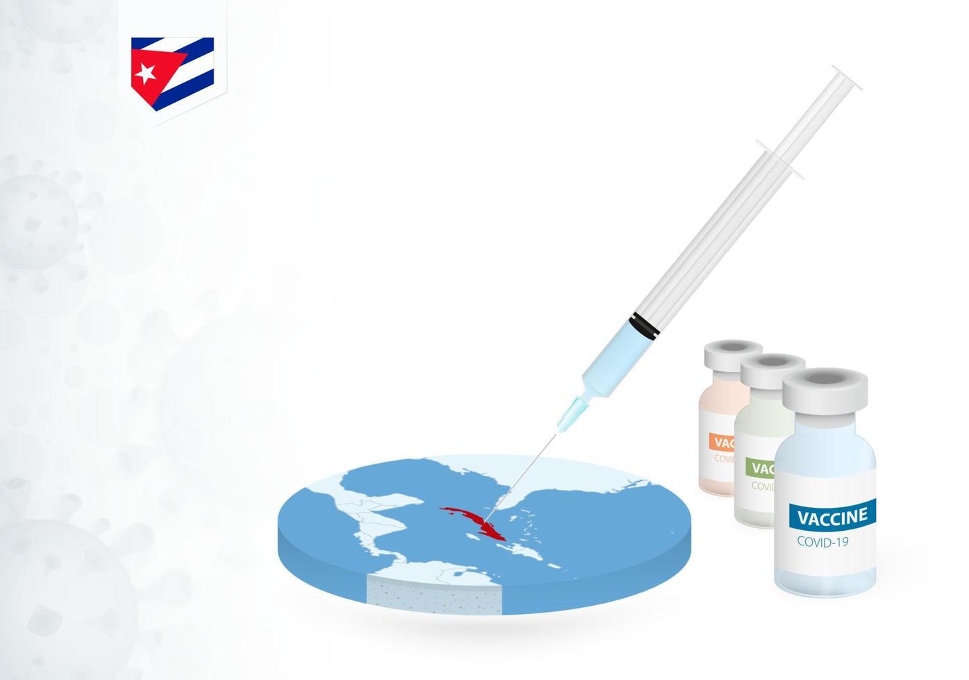 Vaccination in Cuba with different type of COVID-19 vaccine. Concept with the vaccine injection in the map of Cuba. vector