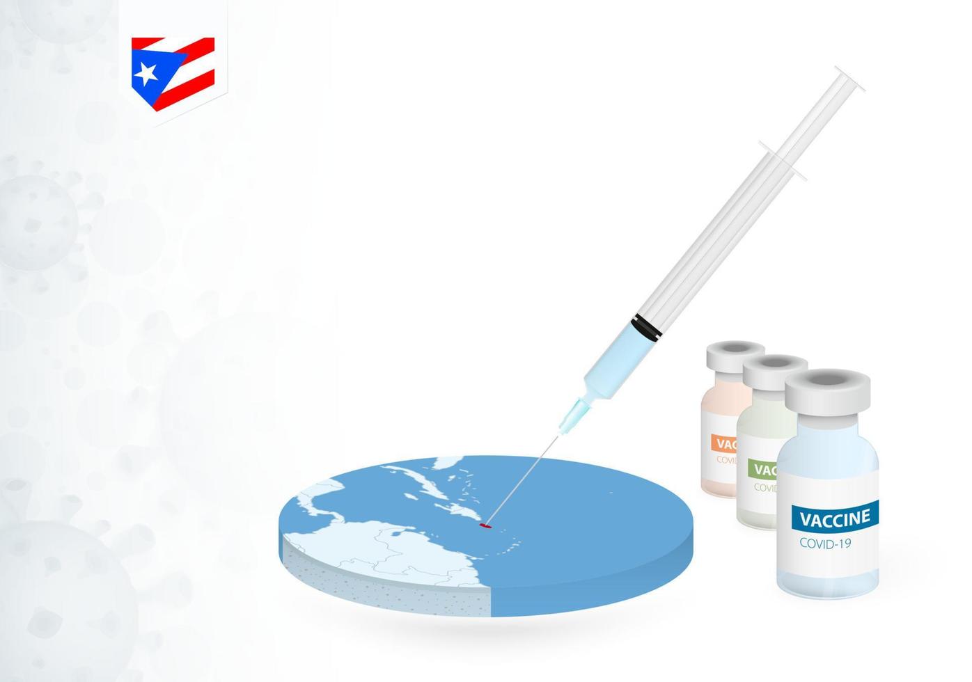 Vaccination in Puerto Rico with different type of COVID-19 vaccine. Concept with the vaccine injection in the map of Puerto Rico. vector