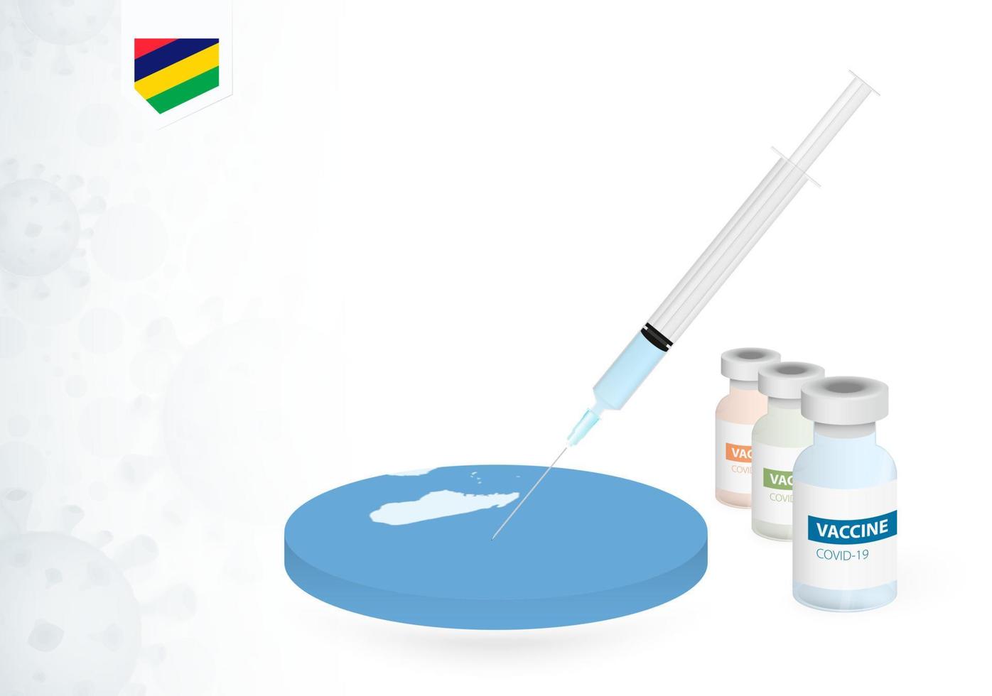 Vaccination in Mauritius with different type of COVID-19 vaccine. Concept with the vaccine injection in the map of Mauritius. vector