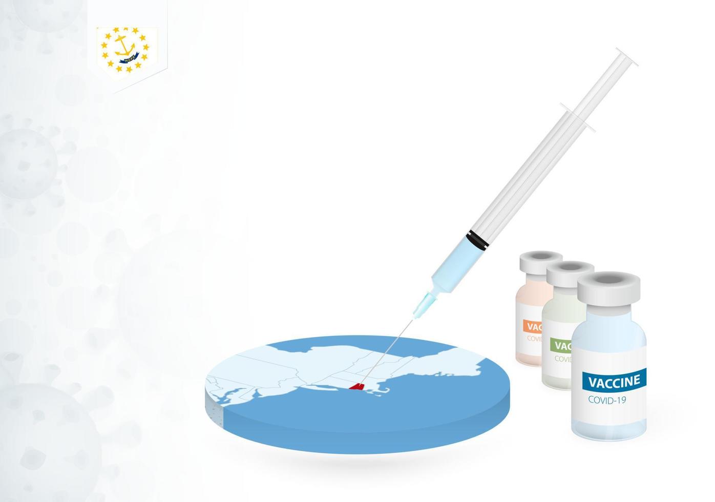 vacunación en Rhode isla con diferente tipo de covid-19 vacuna. concepto con el vacuna inyección en el mapa de Rhode isla. vector