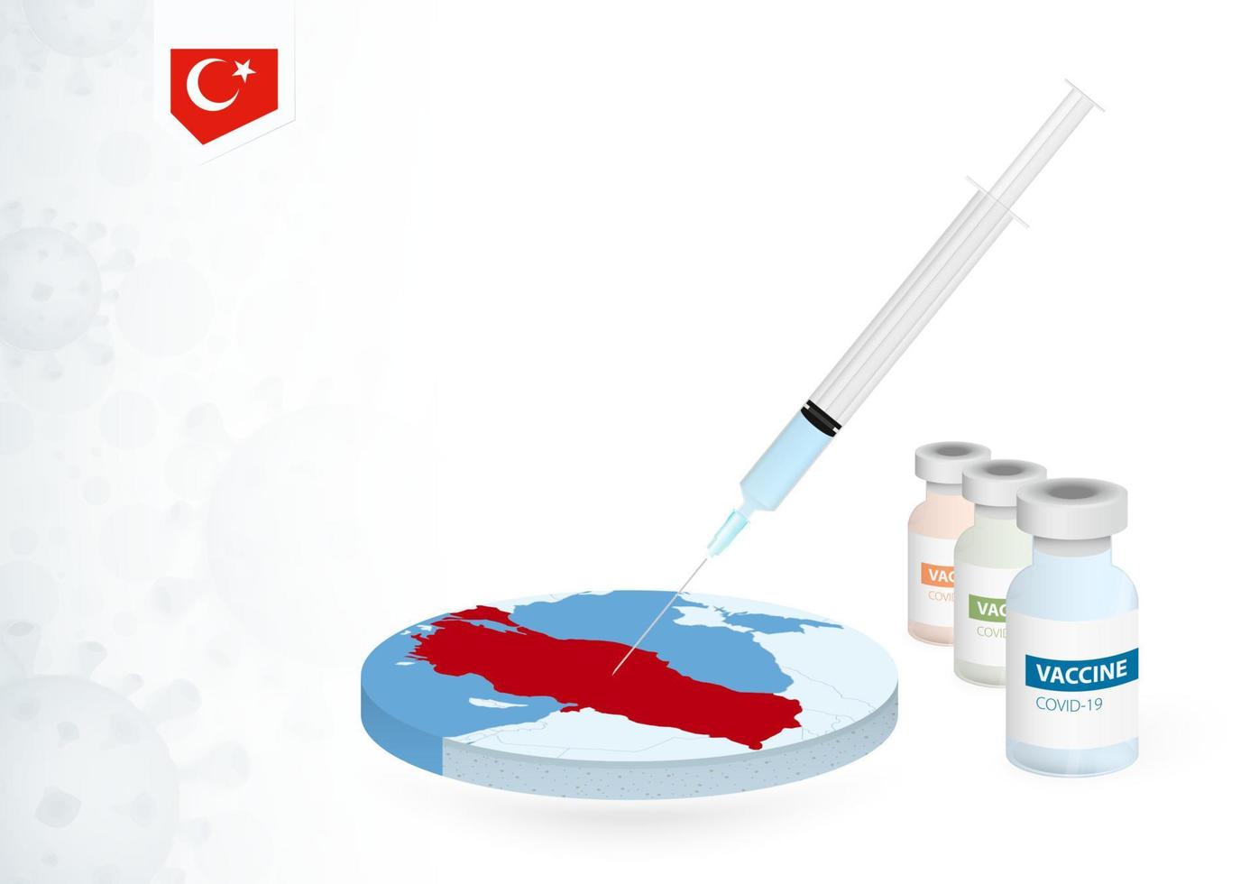 Vaccination in Turkey with different type of COVID-19 vaccine. Concept with the vaccine injection in the map of Turkey. vector