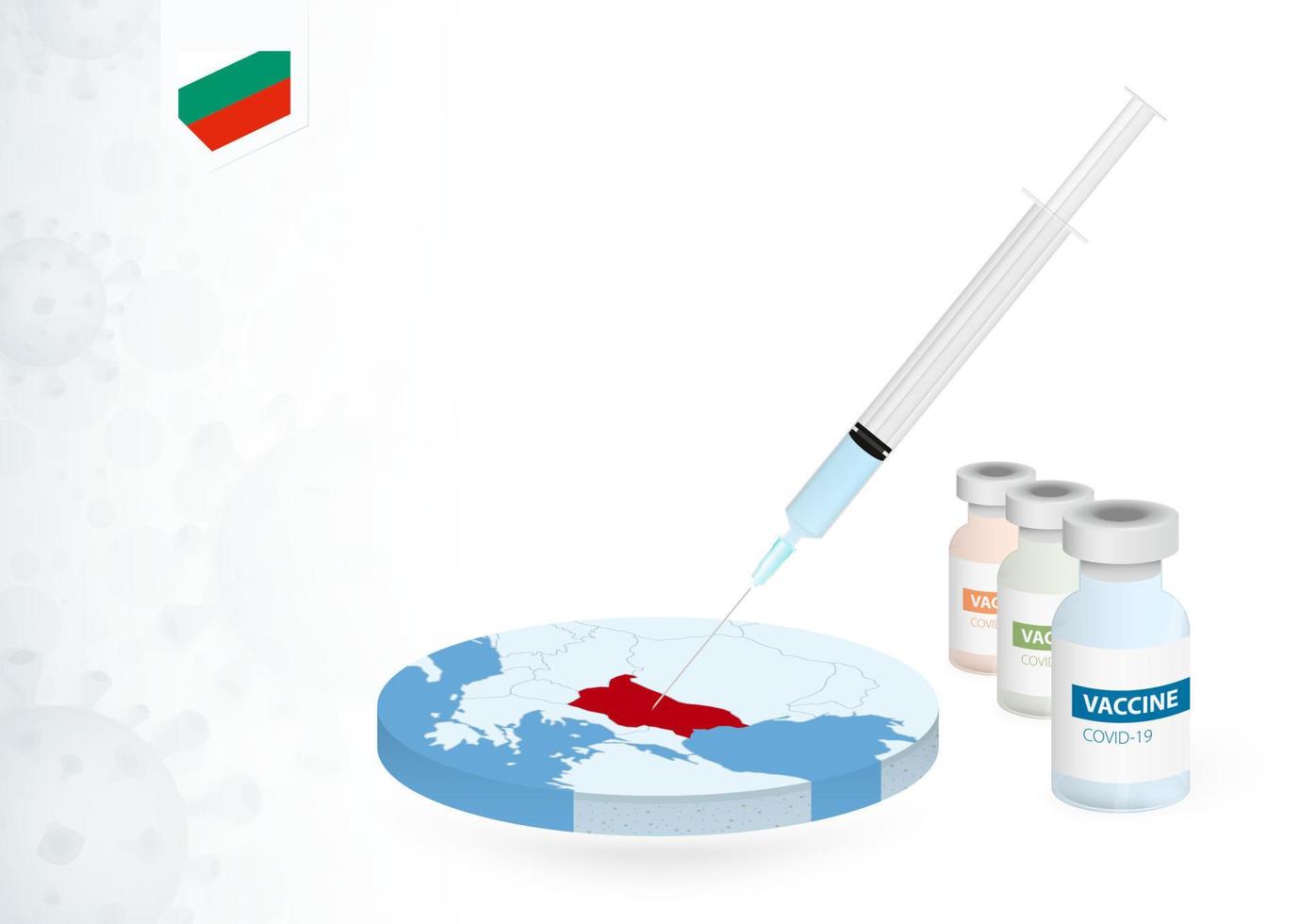 Vaccination in Bulgaria with different type of COVID-19 vaccine. Concept with the vaccine injection in the map of Bulgaria. vector