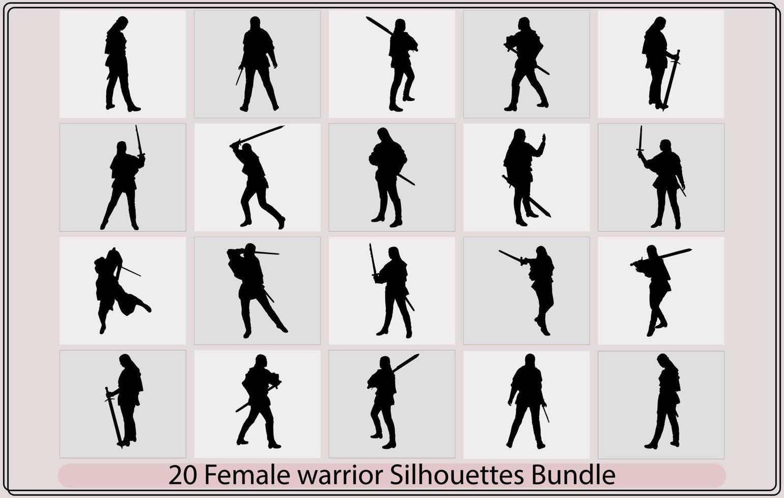 Knight woman silhouette. Stylized silhouette of walking woman warrior with sword,Vector Silhouette of a fantasy female warrior archer aiming at her target vector