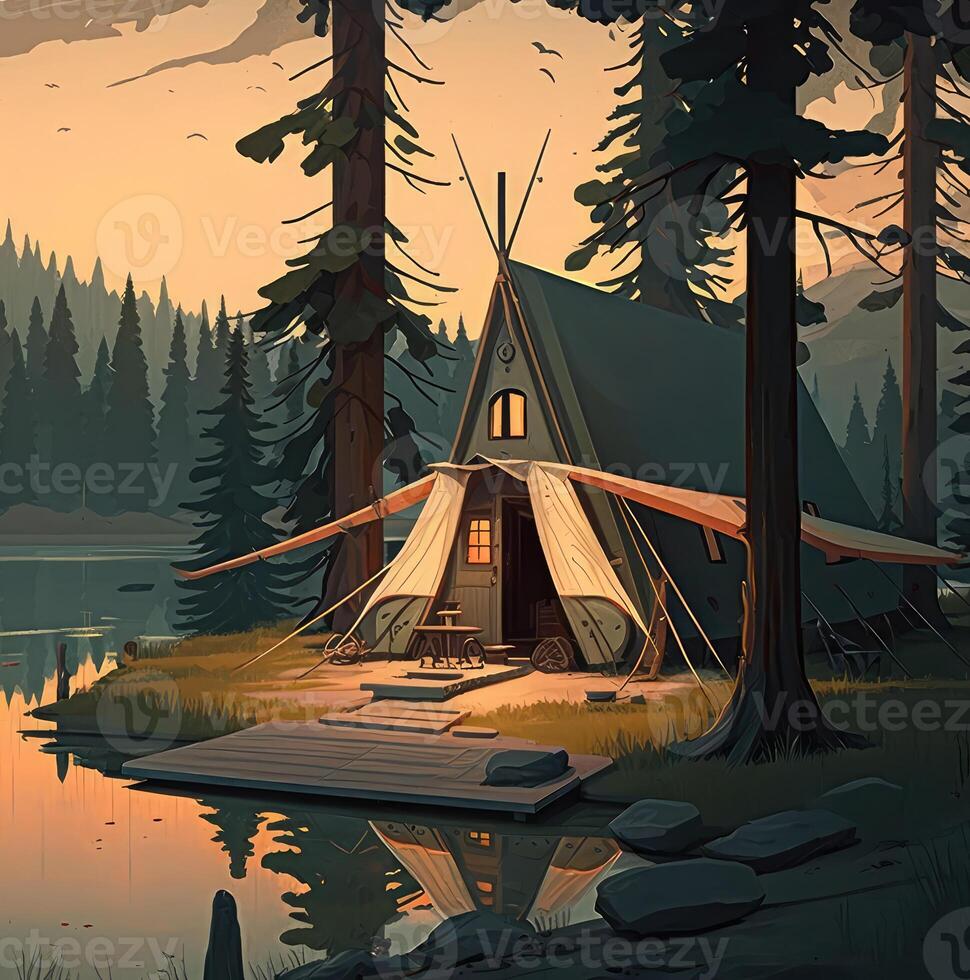 Tent in forest landscape. photo