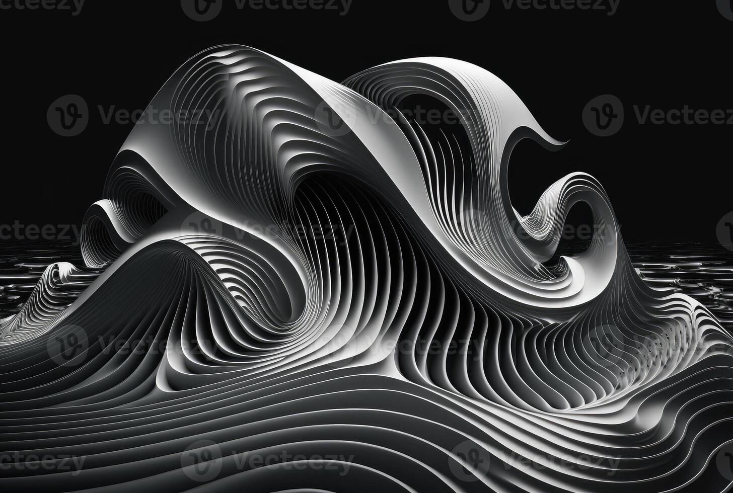 Black abstract smooth waves background. photo