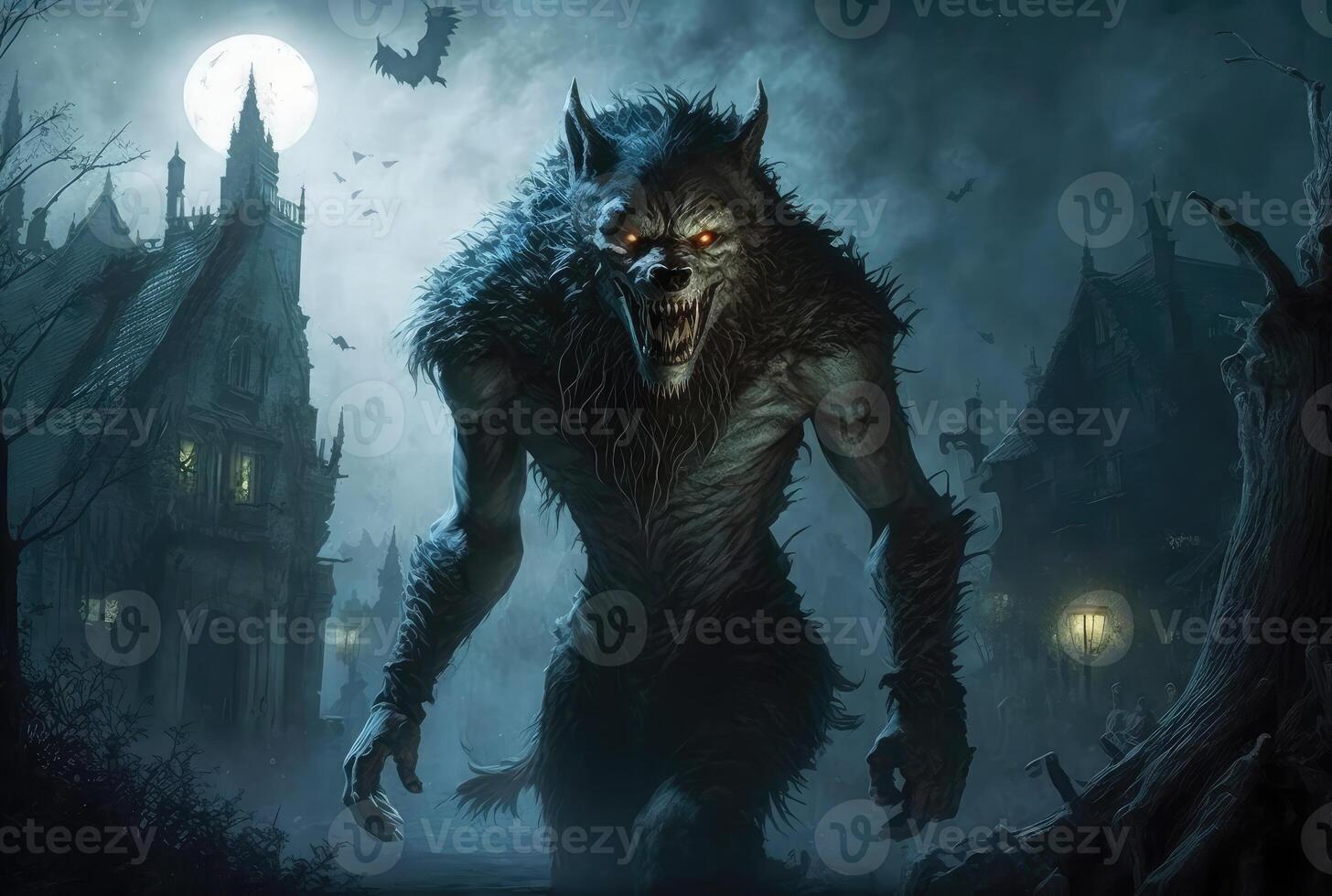 Scary werewolf with glowing eyes. photo