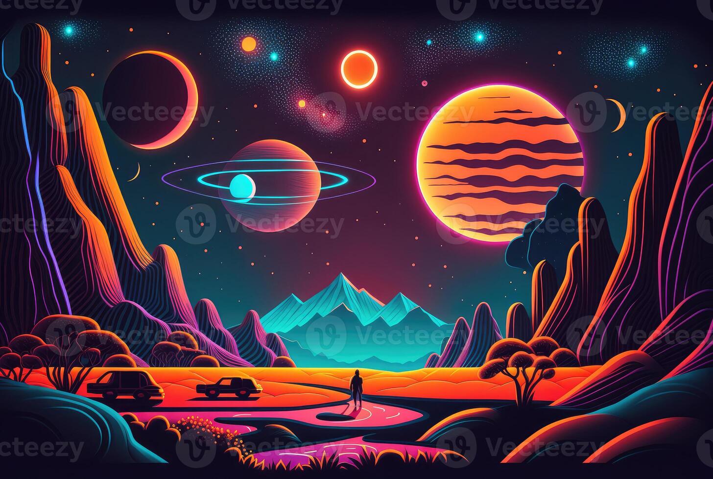 Retro neon landscape. photo