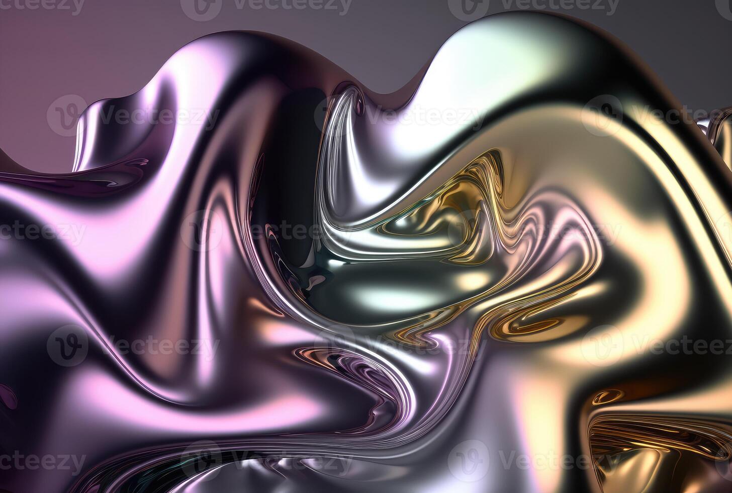 Holographic liquid metallic waves abstract background. photo