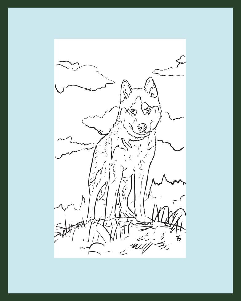 one line art drawing husky vector eps 10