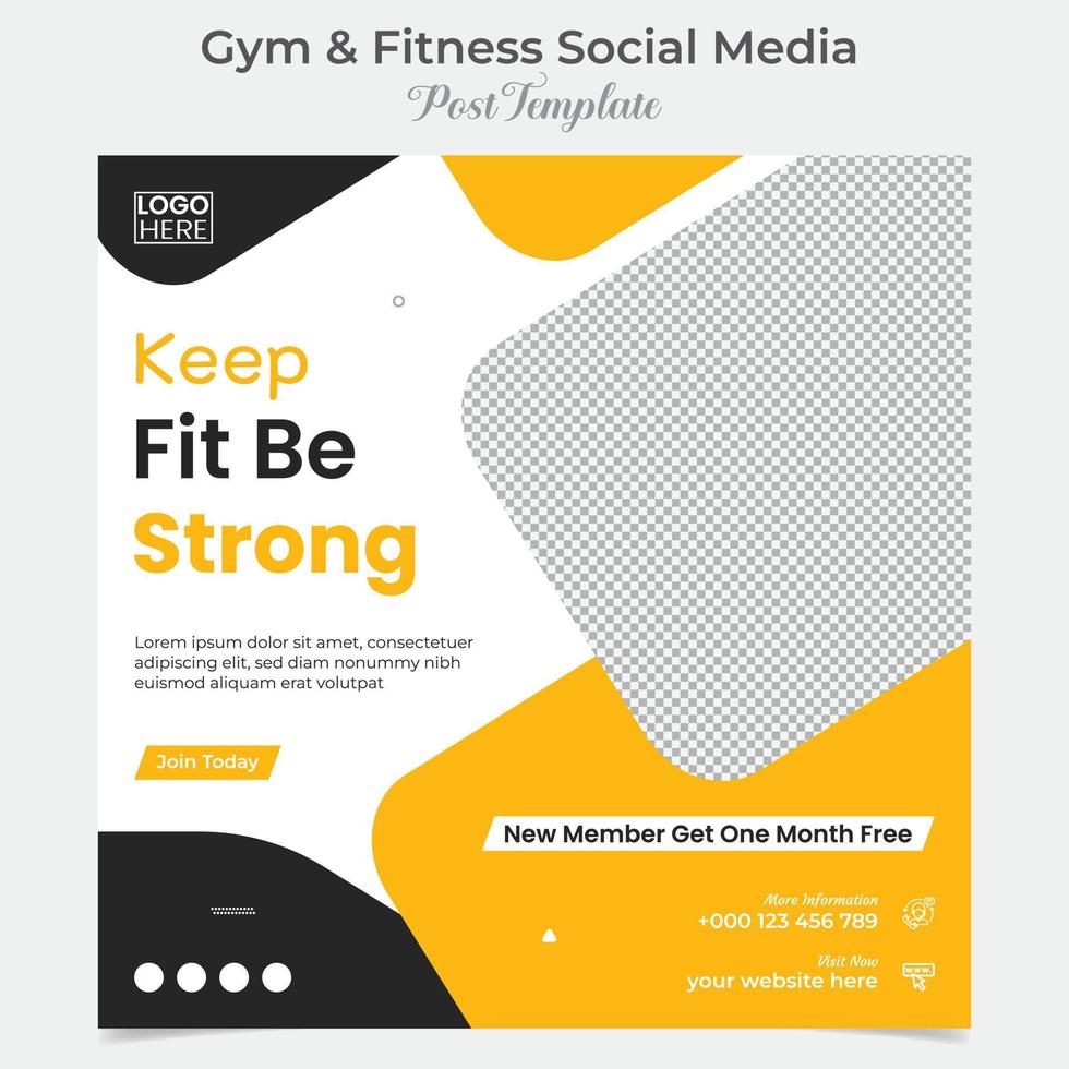 fitness training and gym workout square flyer post banner and social media post template design vector