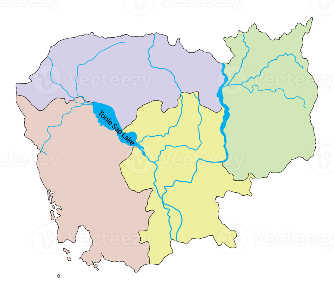 Kambodscha Karte. hoch detailliert Karte von Kambodscha mit Mekong Fluss auf transparent Hintergrund. png