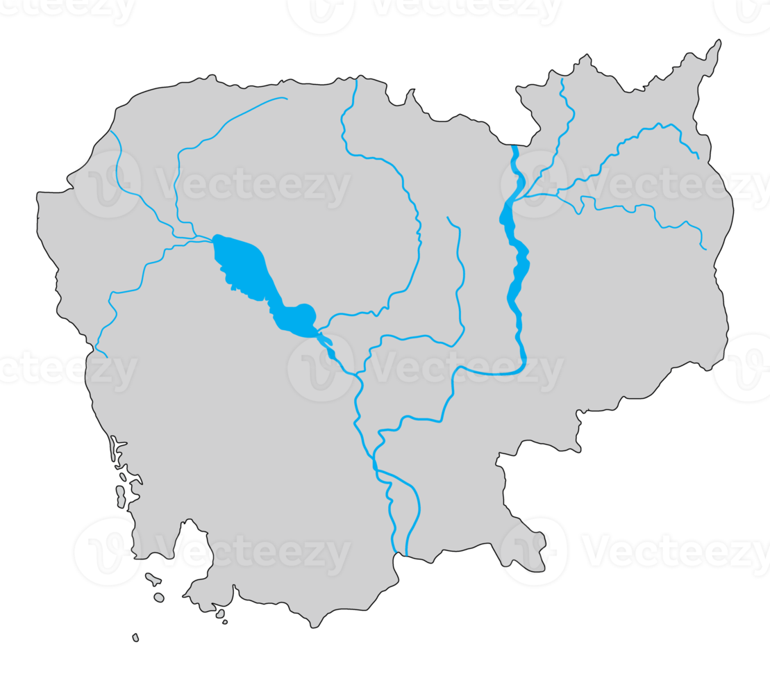 Kambodscha Karte. hoch detailliert Karte von Kambodscha mit Mekong Fluss auf transparent Hintergrund. png