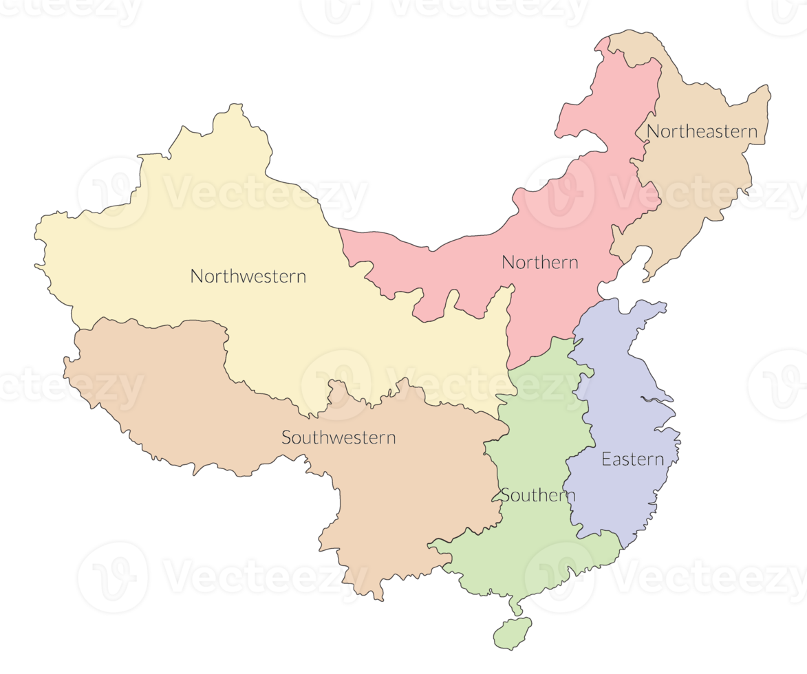 China kaart met hoog detail, politiek Aziatisch kaart. veelkleurig kaart reeks png