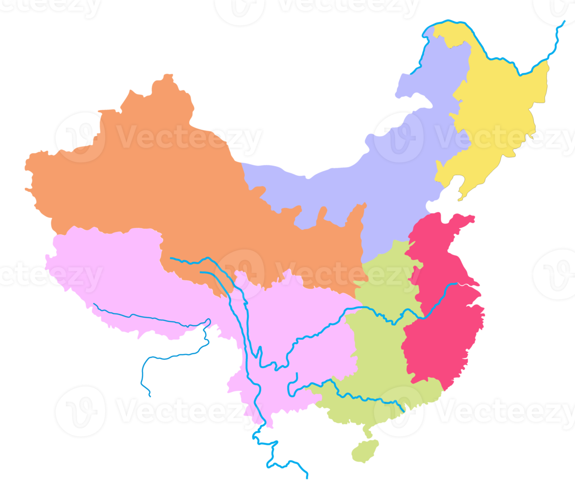 China map with high detail, political Asian map. Multicolor map set png