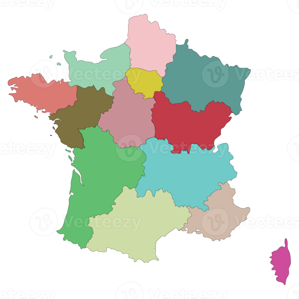 Francia carta geografica con alto dettaglio e multicolore amministrazioni regioni png