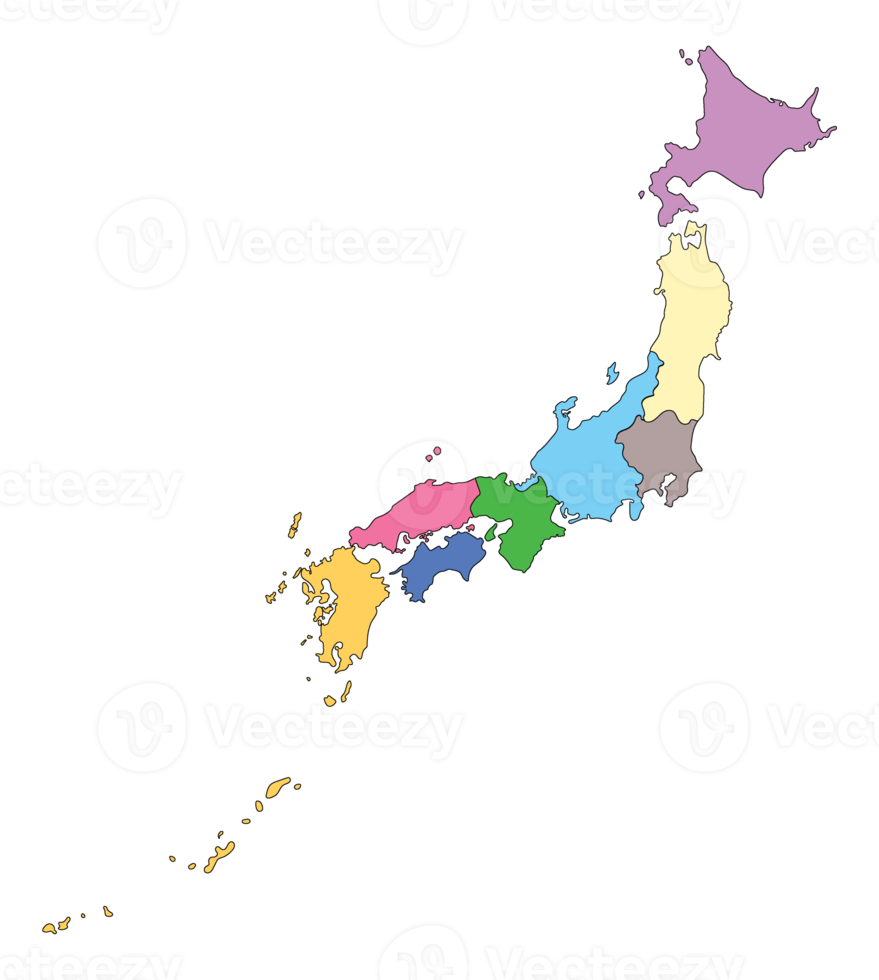 japan Karta hög detaljer med färgrik med okinawa öar. png