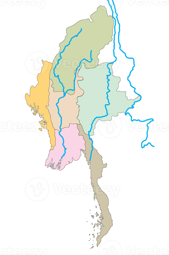 myanmar mapa conjunto com rio colori mapa em transparente fundo png