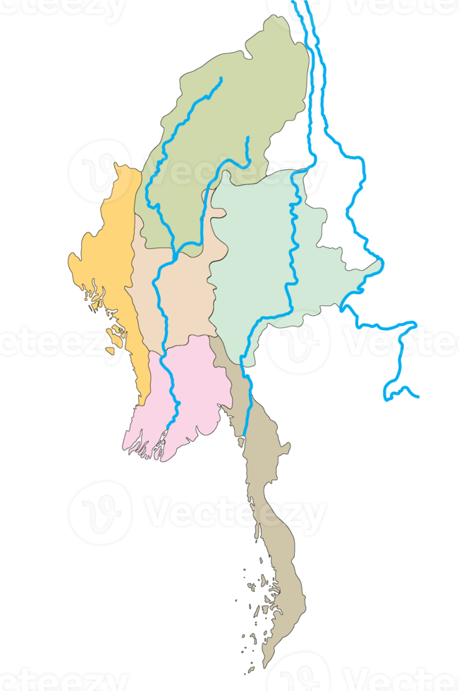 Myanmar kaart reeks met rivier- gekleurde kaart Aan transparant achtergrond png
