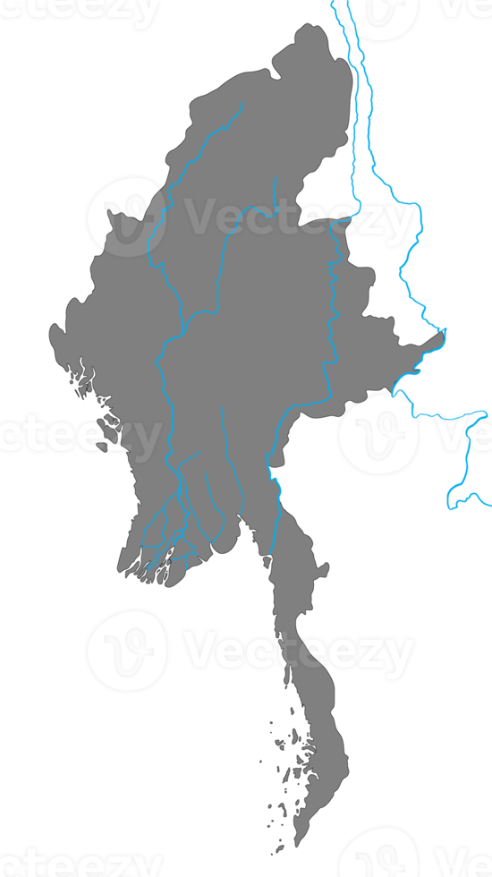 Myanmar map set with river colored map on transparent background png