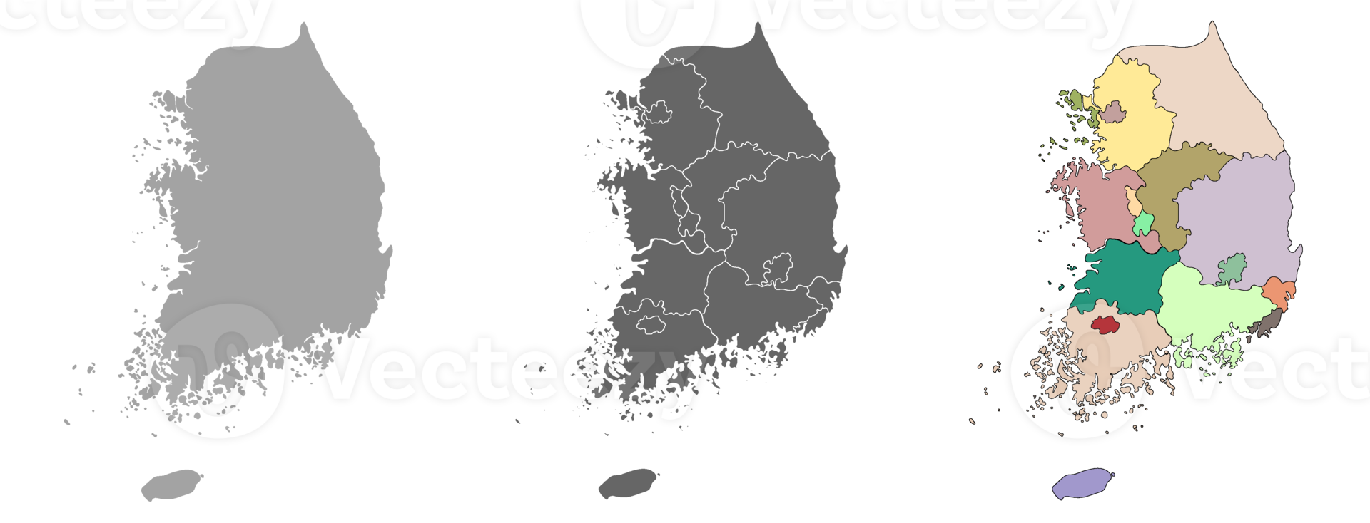 South Korea map set with gray and multicolor. png