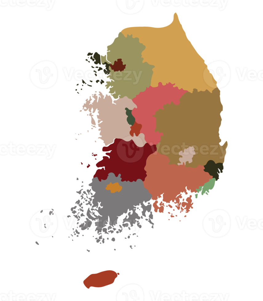 South Korea Map multicolor administrative regions png