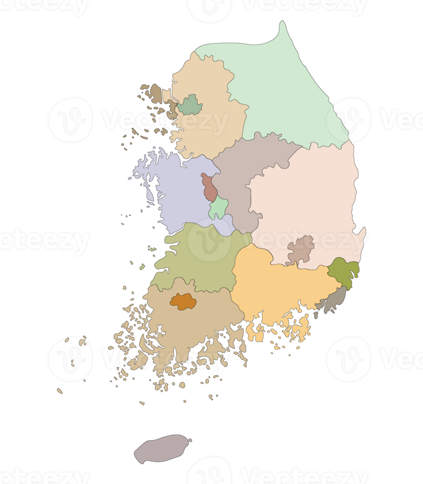 South Korea Map multicolor administrative regions png