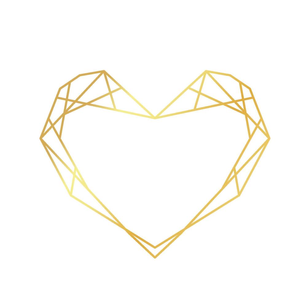 Gold outline geometric heart. Vector luxury polygonal frame for decoration valentine's day, wedding invitations and greeting cards