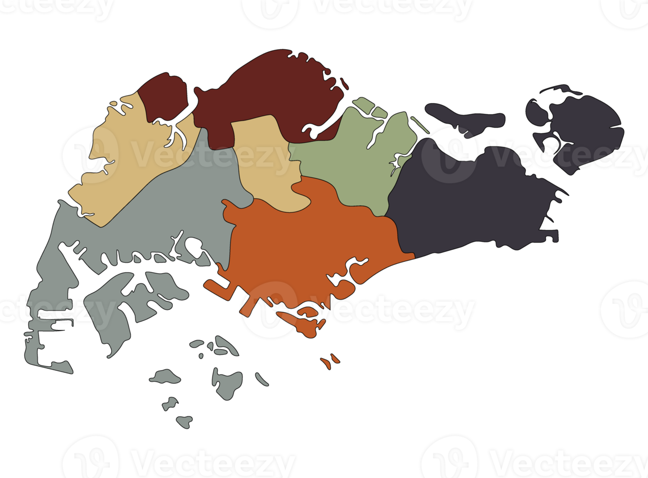 Singapore map with multicolor six regions png