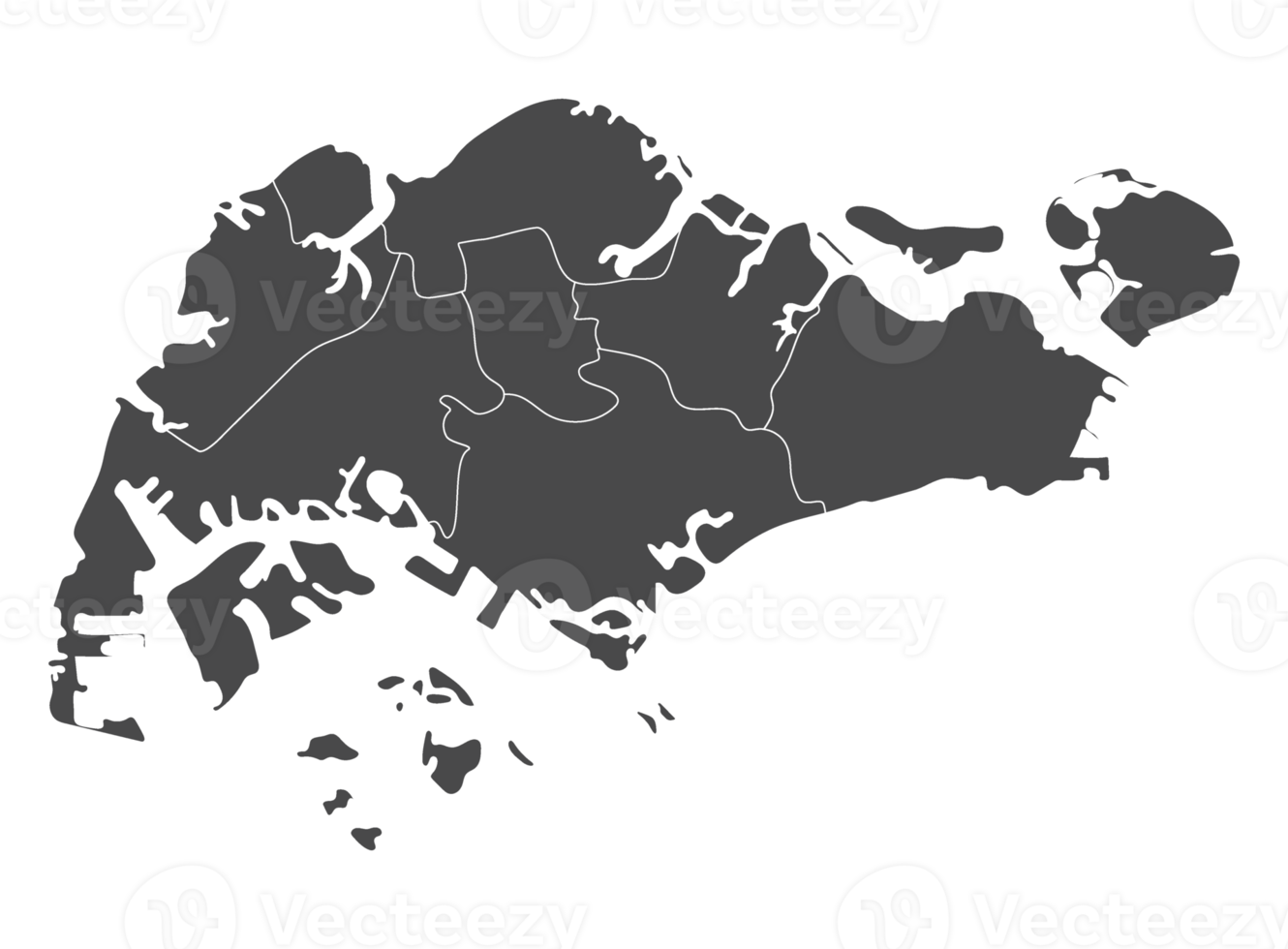 Cingapura mapa com seis regiões png