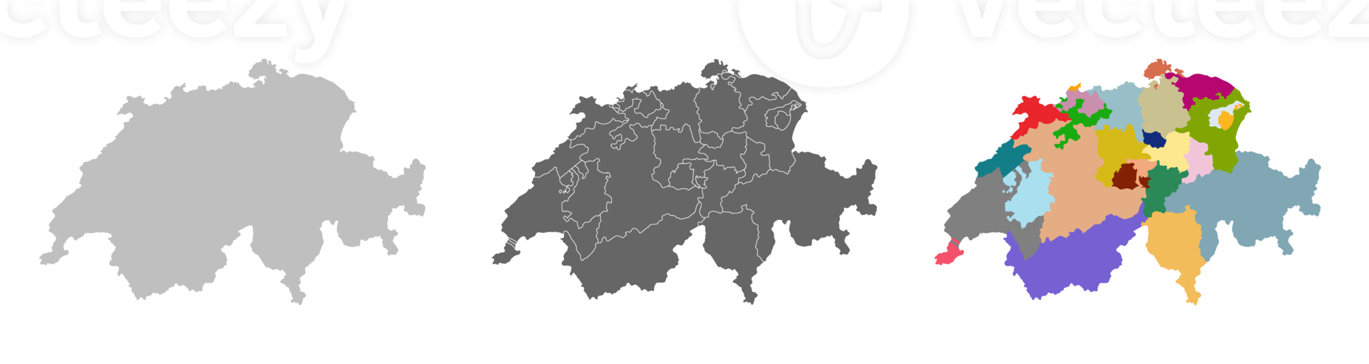 Switzerland map set with high details administration regions, political map. Swiss map set png
