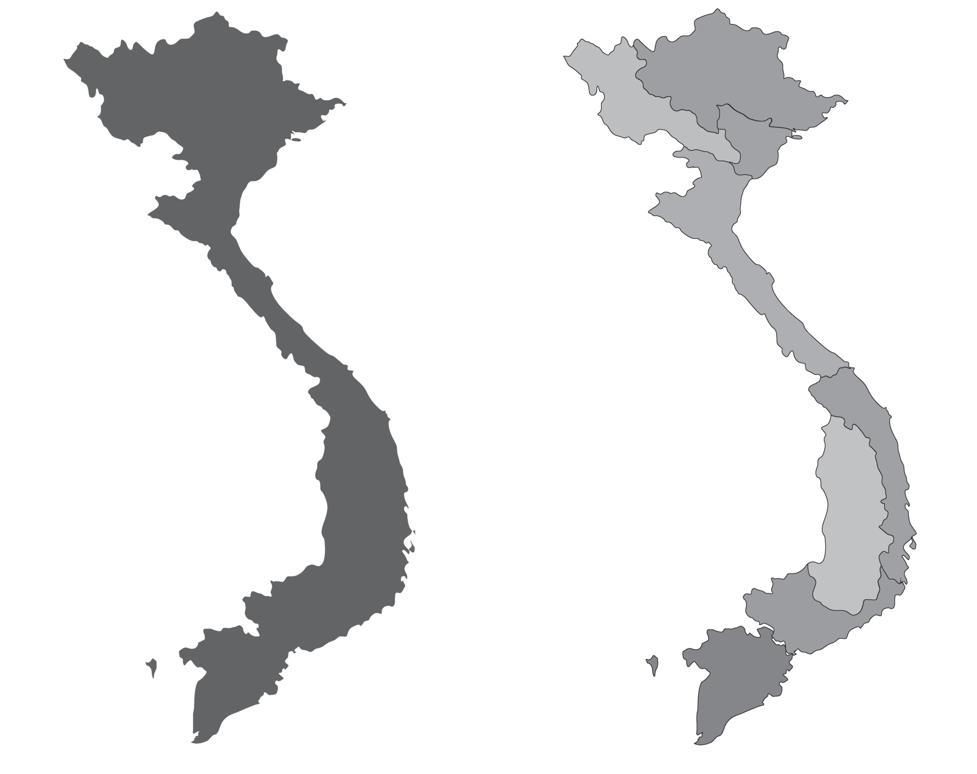 Vietnam map set with eight regions, grey color and outline. 22797980 PNG