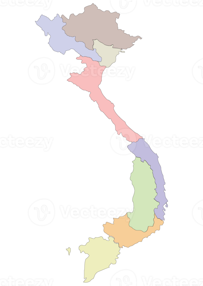 Karta av vietnam åtta regioner, mekong flod handfat, tonle sav sjö, och översikt. png