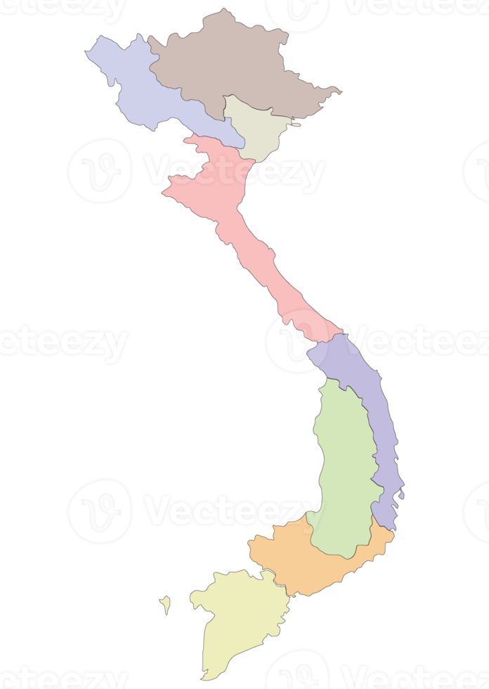 Map of Vietnam eight regions, Mekong River basin, Tonle Sap Lake, and outline. png