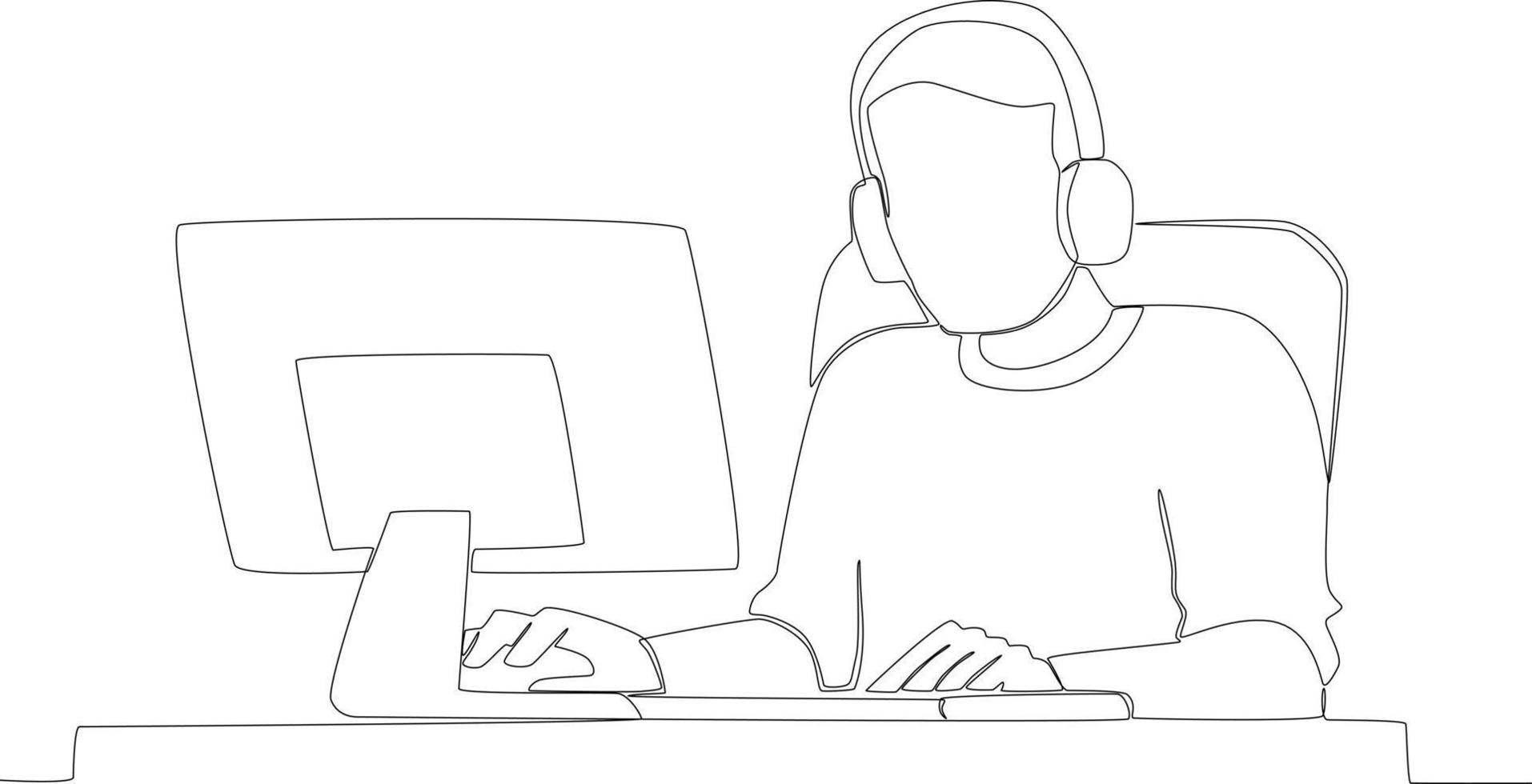 A man focused on playing games on the computer vector